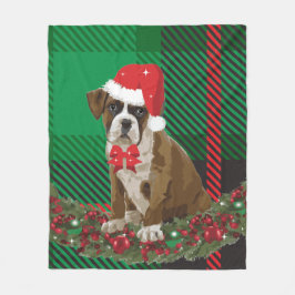 Cute Julafton Hund Santa Hat-Grönten Plade Sherpa Fleecefilt