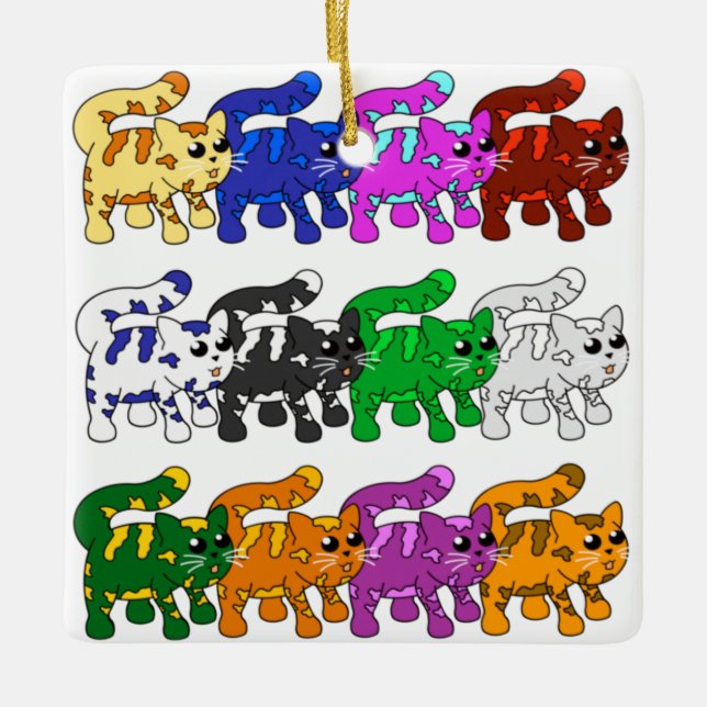 Cute Julafton Kitten Cat Mönster Rows Julgransprydnad Keramik (Framsida)