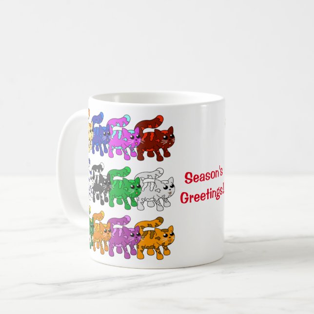 Cute Julafton Kitten Cat Mönster Rows Kaffemugg (Framsida vänster)