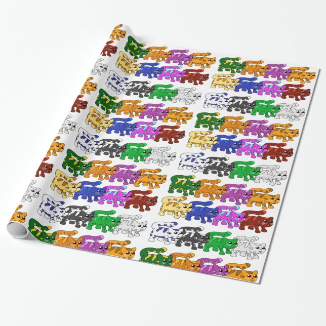 Cute Julafton Kitten Cat Mönster Rows Presentpapper (Utrullad)