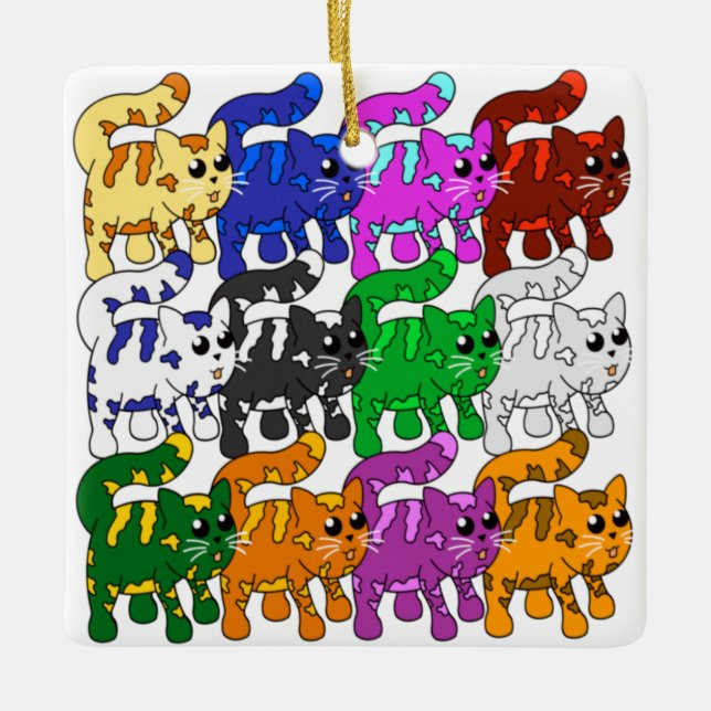 Cute Julafton Mönster Kitten Crowd Julgransprydnad Keramik (Framsida)