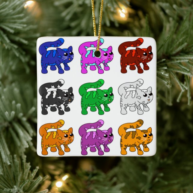 Cute Julafton Mönster Kitten Group Julgransprydnad Keramik (Träd)