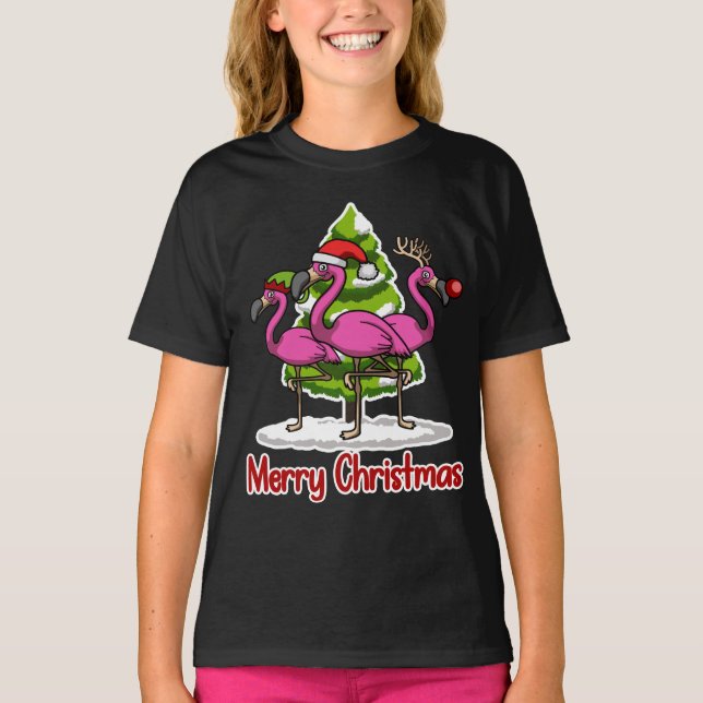 Cute Julafton Santa Flamingo Julgåva T Shirt (Framsida)