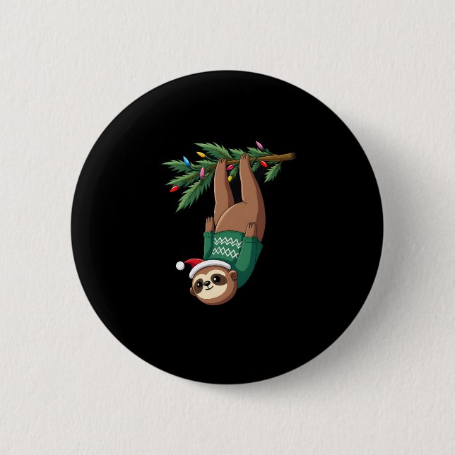 Cute Julafton Sloth Santa Hat jul Sloth - Träd L Knapp (Framsida)