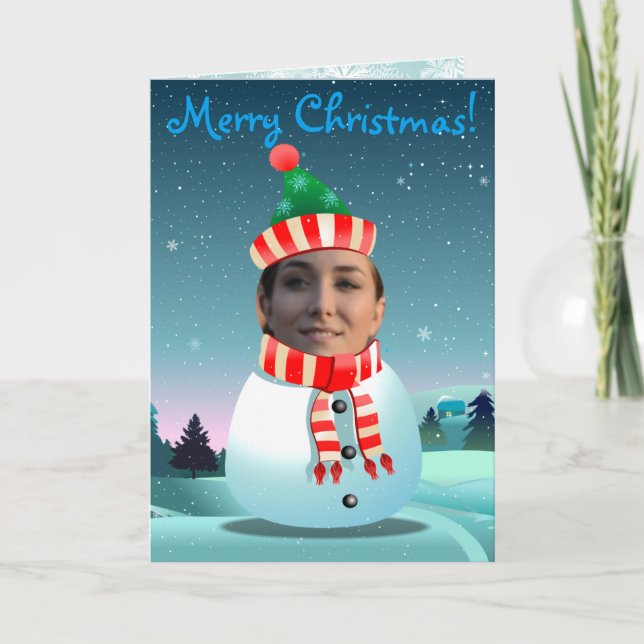 Cute Julafton Snögubbe med eget foto Helgkort (Framsida)