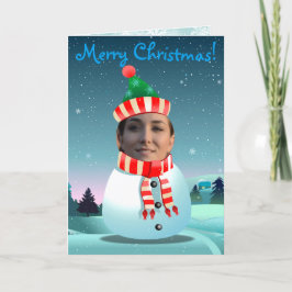 Cute Julafton Snögubbe med eget foto Helgkort