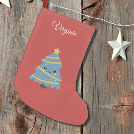 Cute Julafton Träd på den röda julklappen Liten Julstrumpa