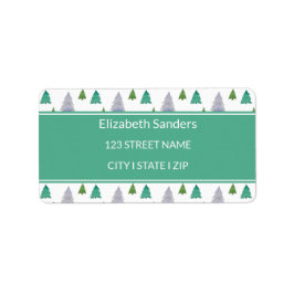 Cute Julblått Grönt Träd Adressetikett