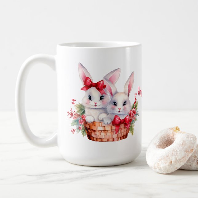 Cute Julbunnier i Basket Kaffemugg (Med munk)