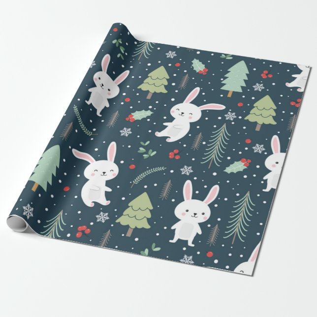 Cute Julbunny Mönster Presentpapper (Utrullad)