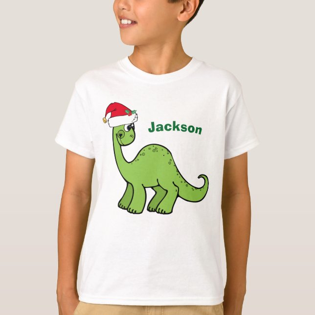 Cute Juldinosaur i Santa Hat Anpassningsbar Kids T Shirt (Framsida)