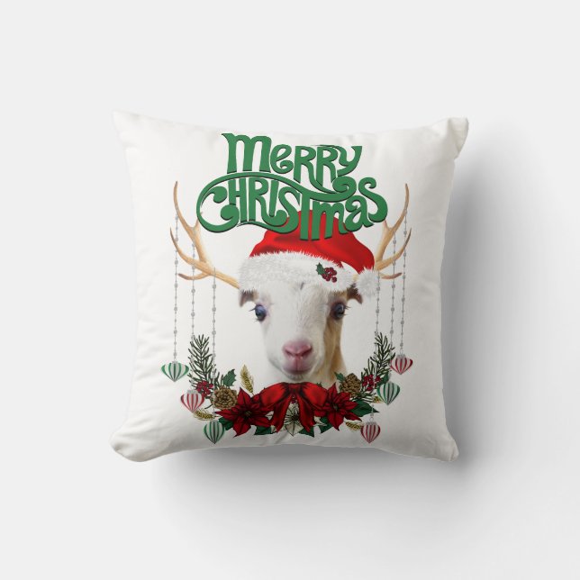 Cute-julen LaMancha Goat Antlers och andedräkt Kudde (Framsida)
