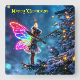 Cute Julfér-gradienten neon vingar Fyrkantig Klocka