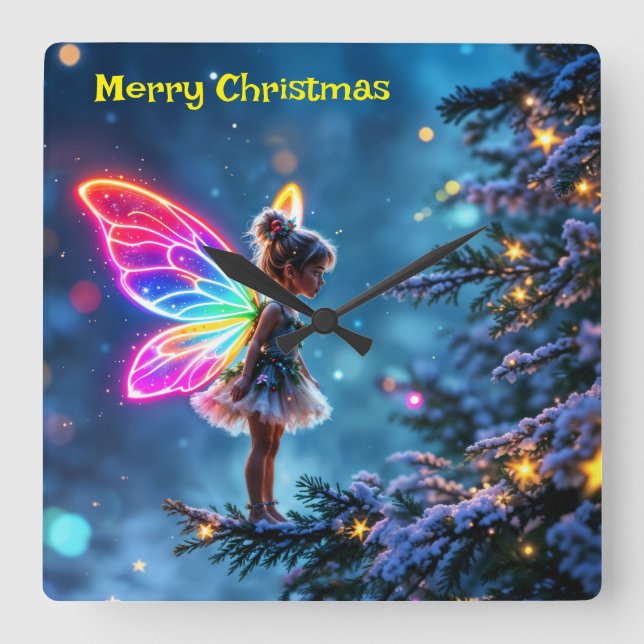 Cute Julfér-gradienten neon vingar Fyrkantig Klocka (Framsida)