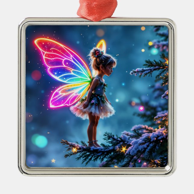 Cute Julfér-gradienten neon vingar Julgransprydnad Metall (Framsidan)