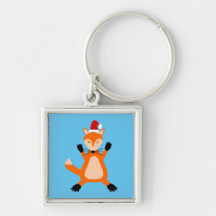 Cute Julfox Fyrkantig Silverfärgad Nyckelring