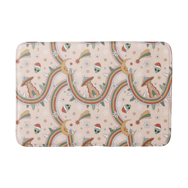 Cute Julgran Alien Rainbow Helgdag Mönster Badrumsmatta (Framsidan)