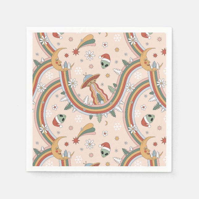 Cute Julgran Alien Rainbow Helgdag Mönster Pappersservett (Framsidan)