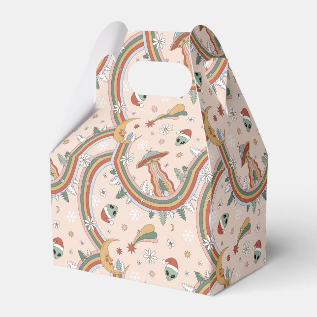 Cute Julgran Alien Rainbow Helgdag Mönster Presentaskar (Framsidan Sidan)
