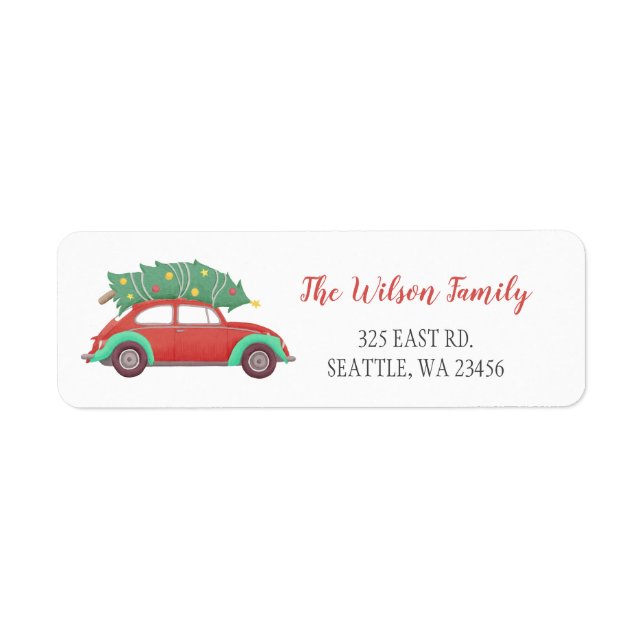 Cute Julgran Car Adress Returadress Etikett (Framsidan)