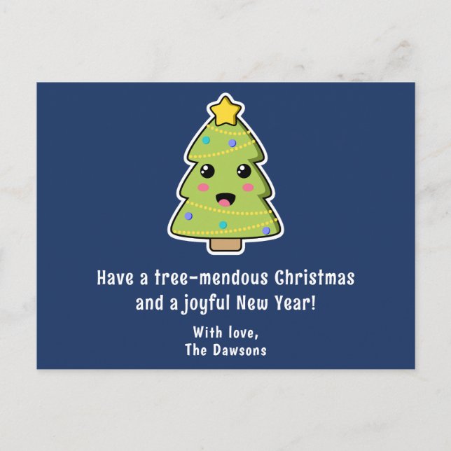 Cute Julgran Funny Träd-mendous Navy Helg Vykort (Framsida)