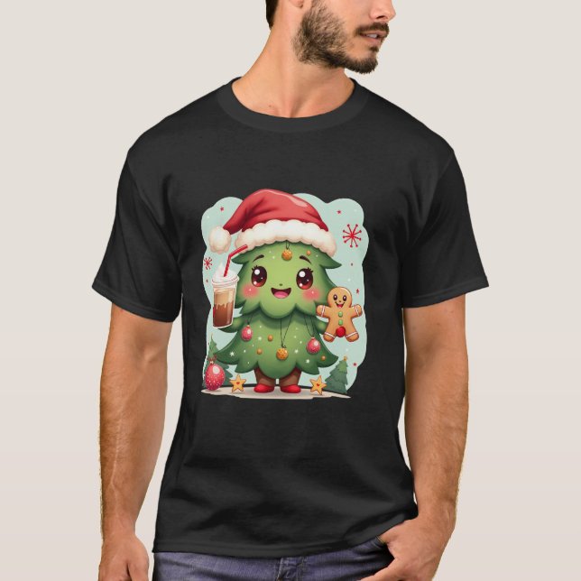 Cute Julgran Gingerbröd Santa Hat Festive T Shirt (Framsida)