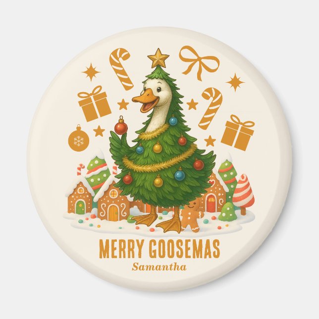 Cute Julgran Goose | Helgdag Fridge Magnet (Framsidan)