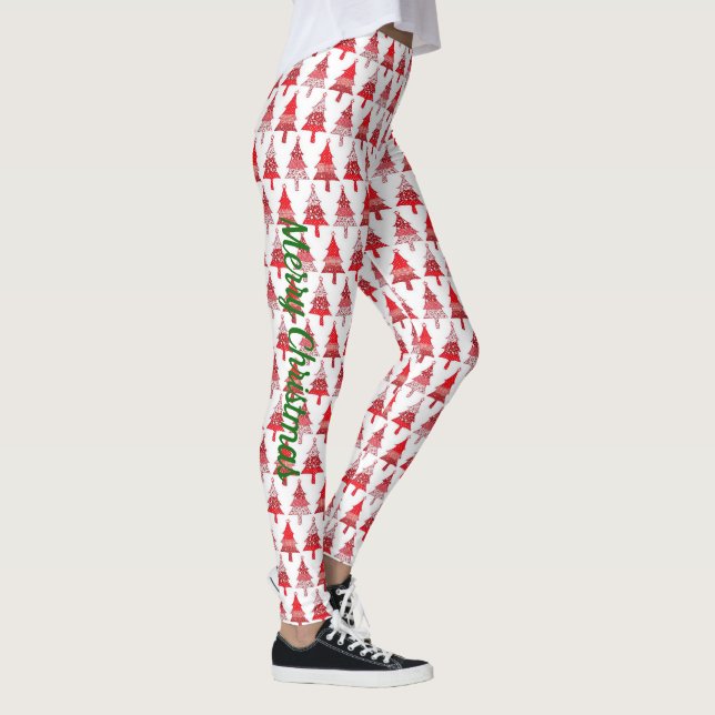 Cute Julgran Helgdag Yule New Years RED RED Leggings (Höger)