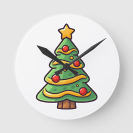 Cute Julgran med prydnadsföremål Rund Klocka