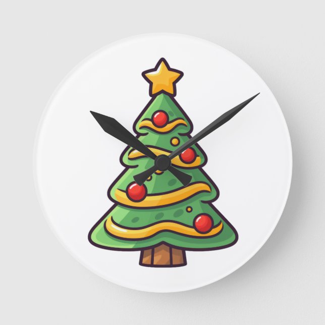 Cute Julgran med prydnadsföremål Rund Klocka (Framsida)