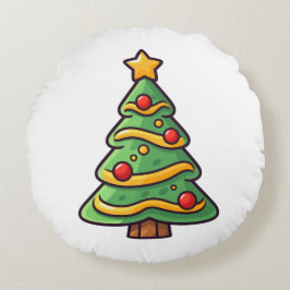 Cute Julgran med prydnadsföremål Rund Kudde