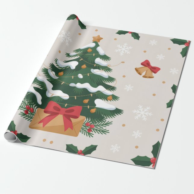 Cute Julgran och Klockor Presentpapper (Utrullad)