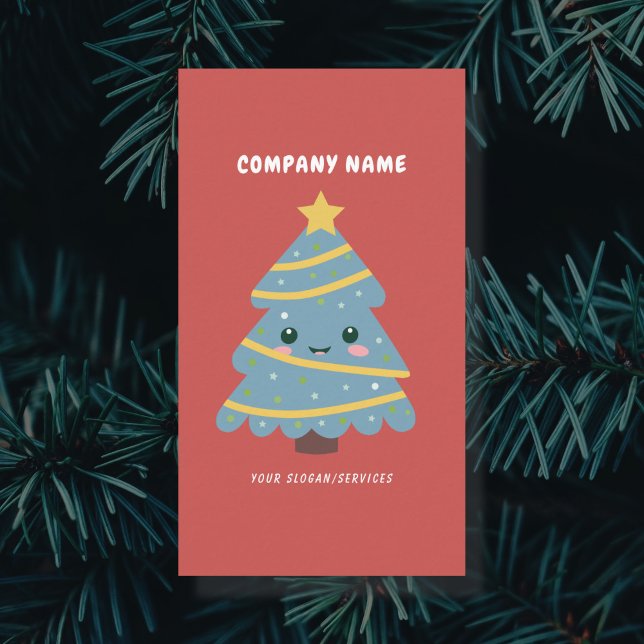 Cute Julgran Red Lodrät Visitkort (Cute Christmas Tree Business Card)