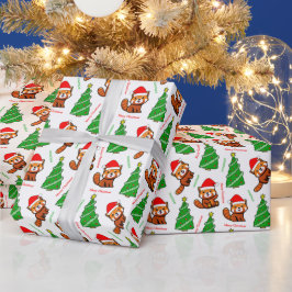 Cute Julgran Red Panda Santa Hat Namn Presentpapper