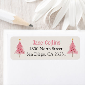 Cute Julgran  Rosa Party Napkins Returadress Etikett