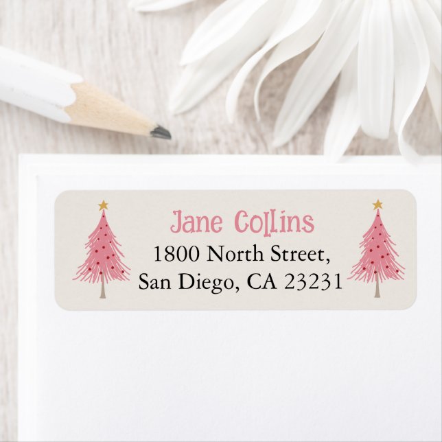 Cute Julgran  Rosa Party Napkins Returadress Etikett (Insitu)