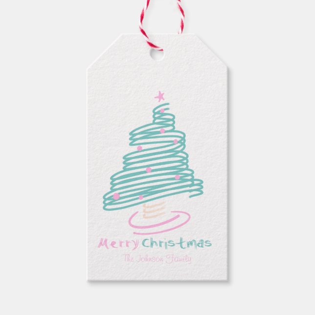 Cute Julgran Rosa Teal Gift Märkres Presentetikett (Framsidan)