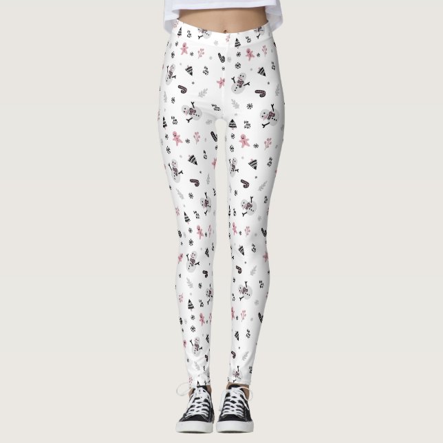 Cute Julgran Snögubbe Candy cane Mönster Leggings (Framsida)