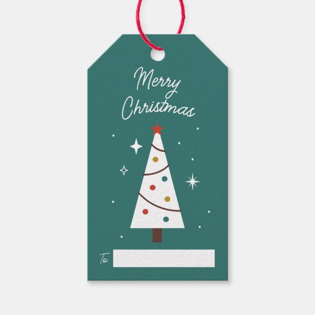 Cute Julgran Teal-Anpassadet Presentetikett (Framsidan)