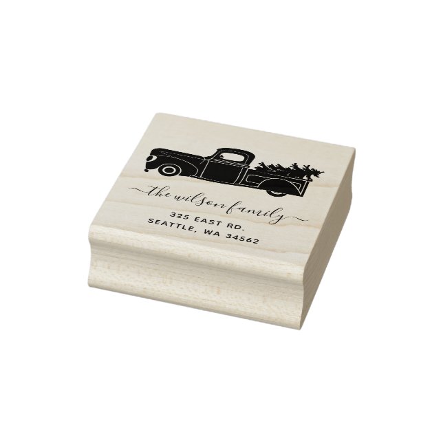 Cute Julgran Vintage Lastbil Returadress Stämpel (Stämpel)