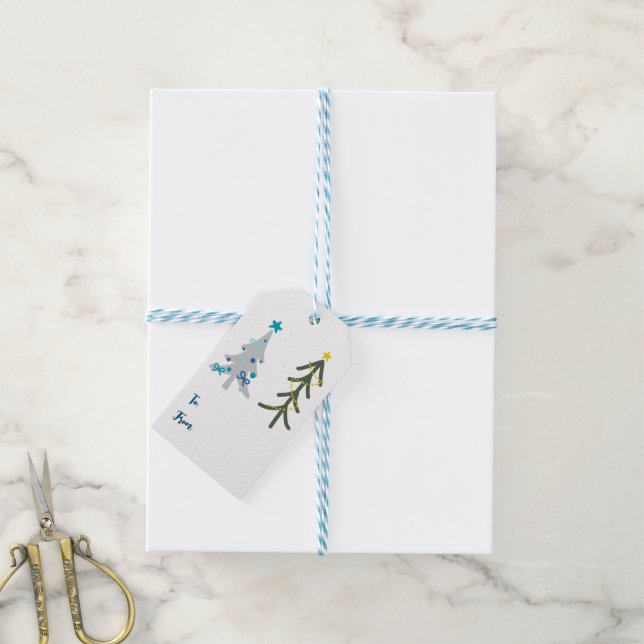 Cute Julgranar doodle Presentetikett (Med Snöre)