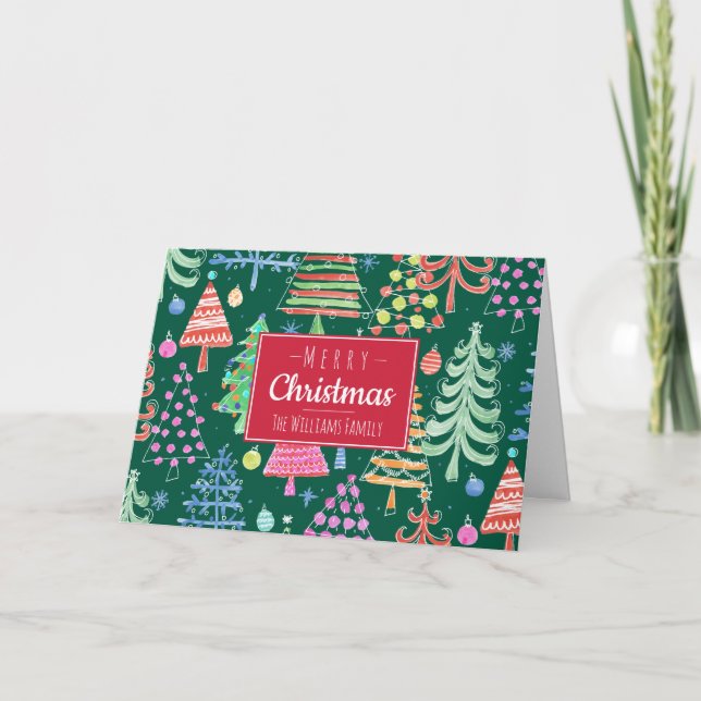 Cute Julgranar God jul-familjen Helgkort (Framsida)