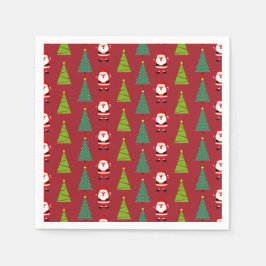 Cute Julgranar & Jultomten Mönster Red Pappersservett