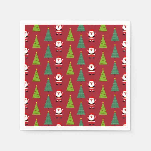 Cute Julgranar & Jultomten Mönster Red Pappersservett (Framsidan)