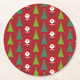 Cute Julgranar & Jultomten Mönster Red Underlägg Papper Rund