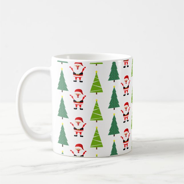Cute Julgranar & Jultomten Mönster White Kaffemugg (Vänster)