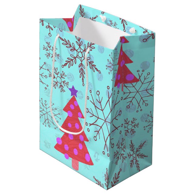 Cute Julgranar med Snöflingor på Blue (Framsidan Vinklad)