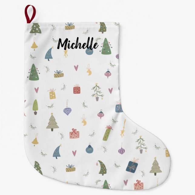 Cute Julgranar Presenter Ornaments Mönster Stor Julstrumpa (Framsidan)