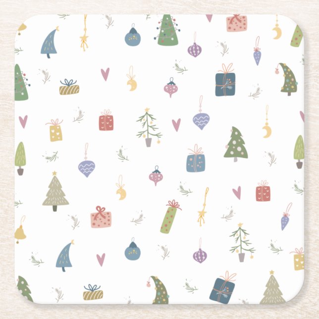 Cute Julgranar Presenter Ornaments Mönster Underlägg Papper Kvadrat (Framsidan)