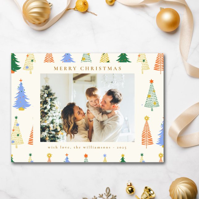 Cute Julgranar Red Grönt Boho Two Photo Julkort (Skapare uppladdad)